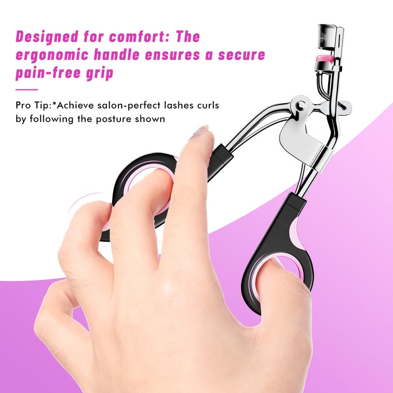 whalrace Eye Lash Curler with 6PCS Extra Replacement Strips, Whalrace Superior Curling Effect Eyelash Curlers, Easy & Comfortable to Grip and Use-Gpink - Image 4