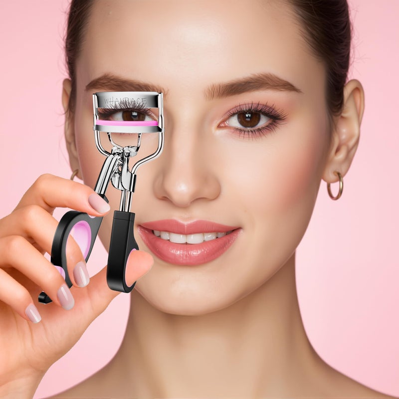 whalrace Eye Lash Curler with 6PCS Extra Replacement Strips, Whalrace Superior Curling Effect Eyelash Curlers, Easy & Comfortable to Grip and Use-Gpink - Image 3