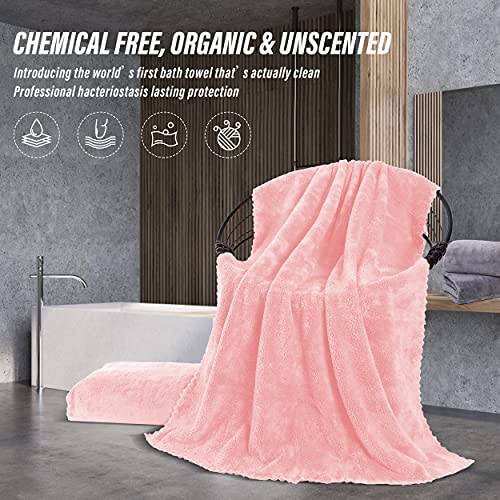 MOONQUEEN 2 Pack Premium Bath Towel Set - Quick Drying - Microfiber Coral Velvet Highly Absorbent Towels - Multipurpose Use as Bath Fitness, Bathroom, Shower, Sports, Yoga Towel (Pink) - Image 5