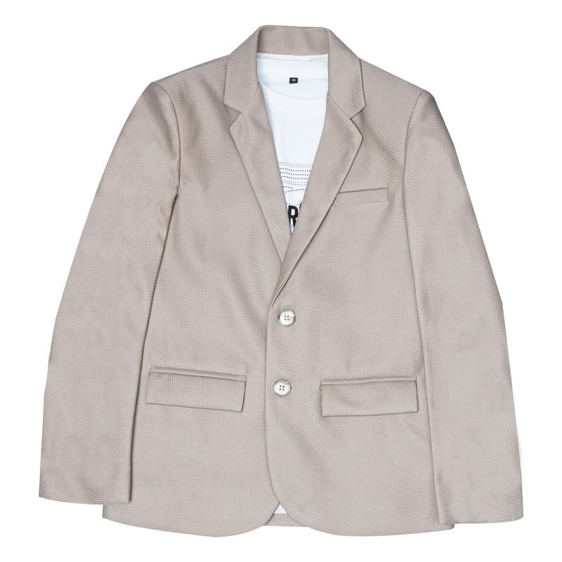 CHARCHIT Boys Cotton Blend Full Sleeves Solid Blazer and T-Shirt - Khaki - Image 1