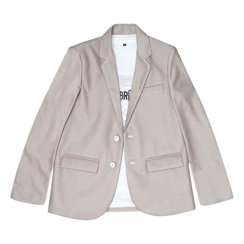 CHARCHIT Boys Cotton Blend Full Sleeves Solid Blazer and T-Shirt - Khaki - Image 4