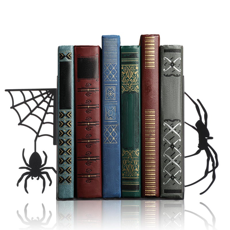Geelin Creepy Spider Metal Bookends Set of 2 Styles Gothic Black Spider and Web Book Ends for Shelves Scary Home Office Desk Bookshelf Decor Gift for Book Lovers Reading Enthusiasts - Image 2