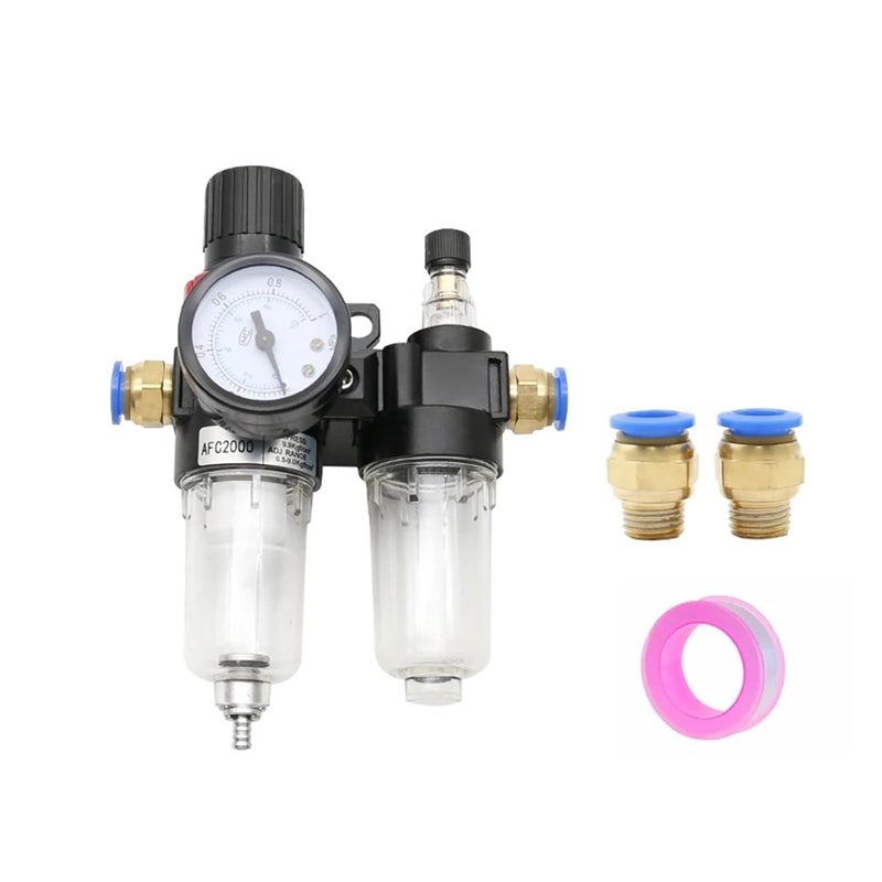 AFC2000 G1/4 Air Compressor Oil Water Separator Air Filter for Pressure Reducing Valve Regulator AFR2000 + AL2000(PC 12mm Fitting) - Image 1