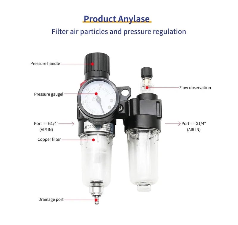AFC2000 G1/4 Air Compressor Oil Water Separator Air Filter for Pressure Reducing Valve Regulator AFR2000 + AL2000(PC 12mm Fitting) - Image 2