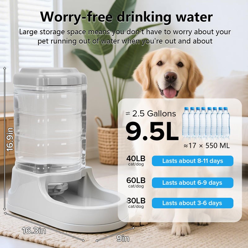 Kenond 2.5 Gallon Automatic Dog Water Dispenser, Gravity Water Bowl for Dogs, 9.5L Large Dog Water Bowl Dispenser, Suitable for Indoor/Outdoor Pet Dogs - Image 2