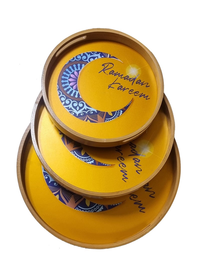 NKX - Set of 3  Round Serving Wooden Tray - Image 1