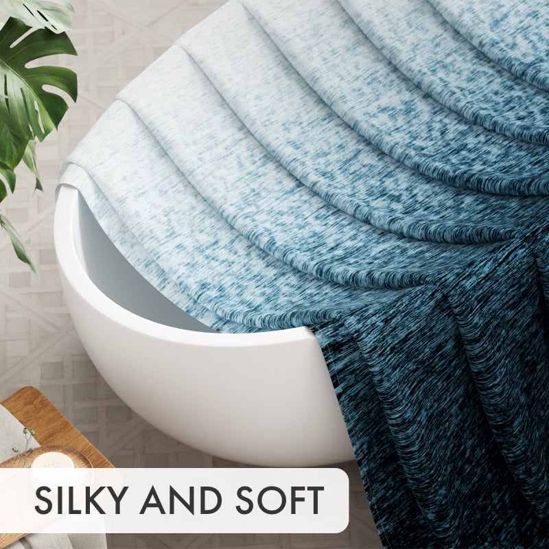 AmazerBath Shower Curtain Blue, Washable Cloth Ombre Shower Curtain Sets with 12 Metal Shower Curtain Hooks, Rustic Waterproof Dark Sea Blue Farmhouse Shower Curtains for Bathroom Decor, 72x72 Inches - Image 3