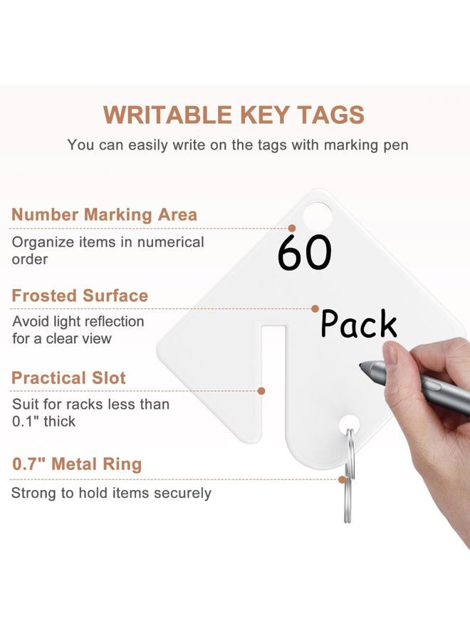 GoorDik 60 Pcs Key Tags Blank Plastic Upgrade Round Split Ring, Durable Key Identify, Bulk Key Tags for Key Cabinet 1.5 inches Square Shaped - Image 3