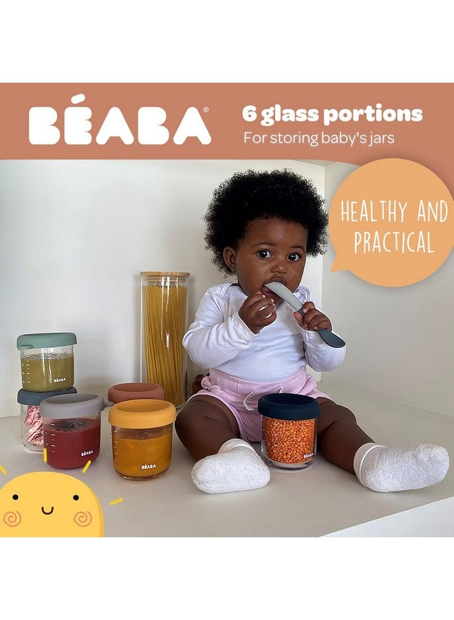 بيابا عبوة من 6 برطمانات طعام زجاجية للأطفال من بيبا بأغطية محكمة الغلق من السيليكون الناعم، عبوات تخزين زجاجية سعة 8 أونصات مع أغطية، عبوات آمنة للاستخدام في الميكروويف والفريزر، لون صن رايز - Image 1