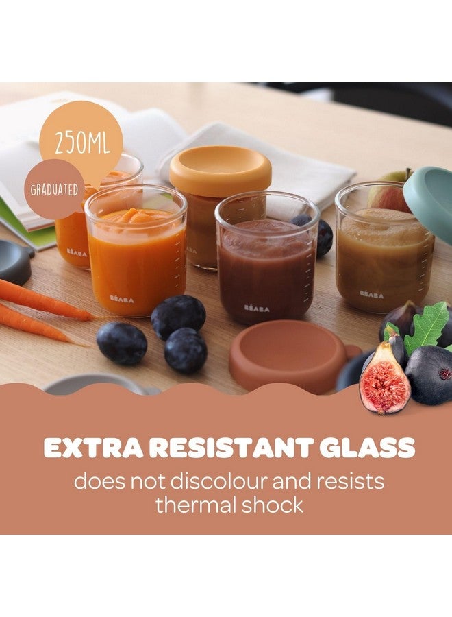 بيابا عبوة من 6 برطمانات طعام زجاجية للأطفال من بيبا بأغطية محكمة الغلق من السيليكون الناعم، عبوات تخزين زجاجية سعة 8 أونصات مع أغطية، عبوات آمنة للاستخدام في الميكروويف والفريزر، لون صن رايز - Image 3