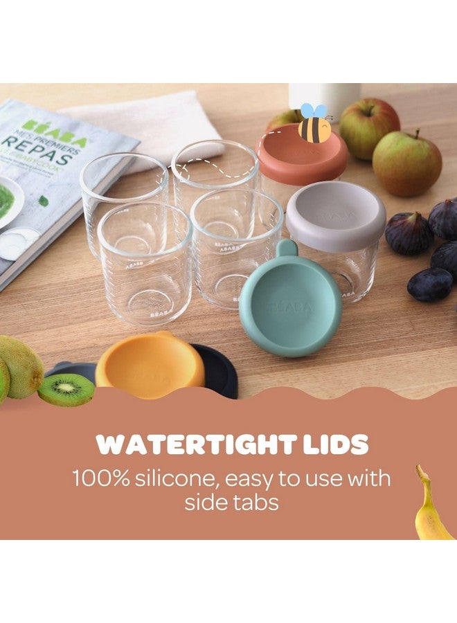 بيابا عبوة من 6 برطمانات طعام زجاجية للأطفال من بيبا بأغطية محكمة الغلق من السيليكون الناعم، عبوات تخزين زجاجية سعة 8 أونصات مع أغطية، عبوات آمنة للاستخدام في الميكروويف والفريزر، لون صن رايز - Image 2