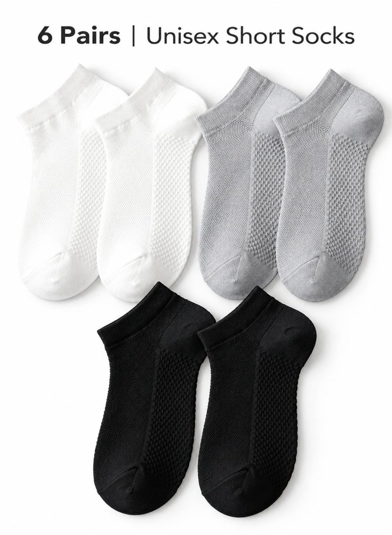 Aido Unisex Short Socks, 6 Pairs Low-Cut Breathable Ankle Socks, Soft Sweat-Absorbent Everyday Socks in Black, White and Gray - Image 1