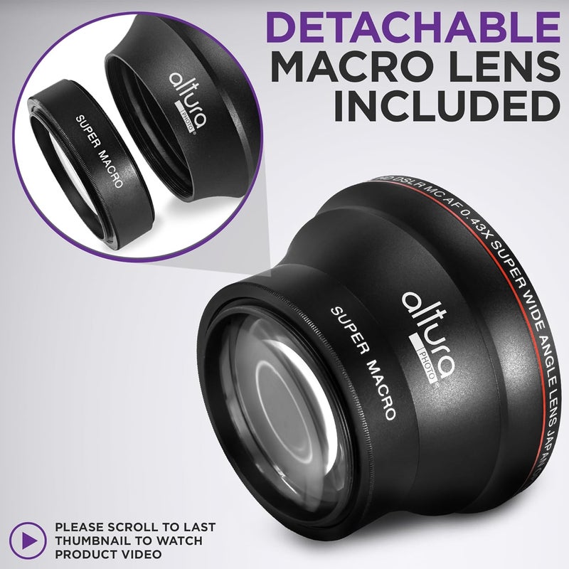 0.43x Professional HD Wide Angle Lens w/Macro Portion & 7MM UV CPL ND4 Professional Lens Filter Kit and Accessory Set for Canon, Nikon, Sigma and Tamron Lenses - Image 5