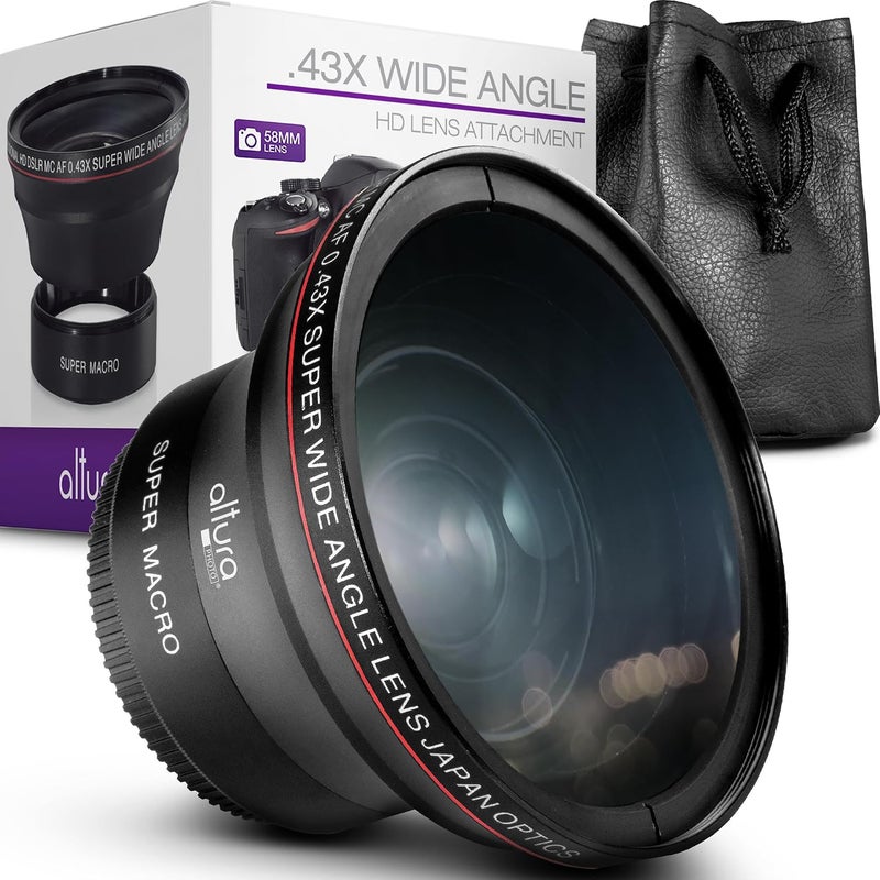 0.43x Professional HD Wide Angle Lens w/Macro Portion & 7MM UV CPL ND4 Professional Lens Filter Kit and Accessory Set for Canon, Nikon, Sigma and Tamron Lenses - Image 1
