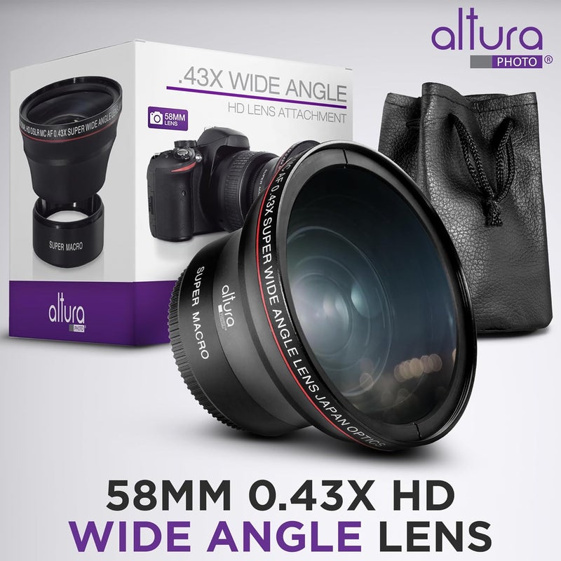0.43x Professional HD Wide Angle Lens w/Macro Portion & 7MM UV CPL ND4 Professional Lens Filter Kit and Accessory Set for Canon, Nikon, Sigma and Tamron Lenses - Image 4