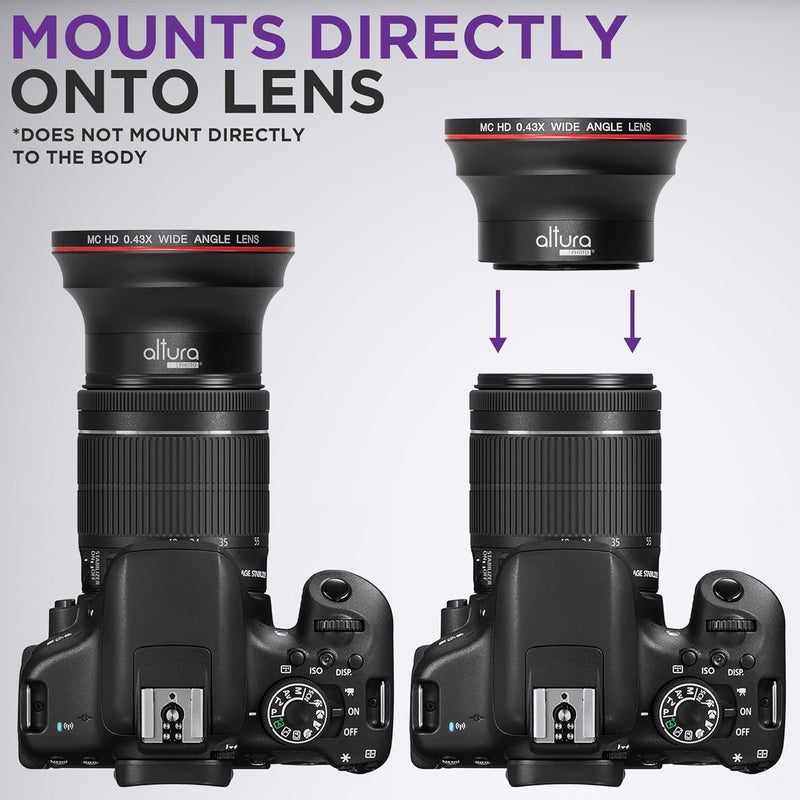 0.43x Professional HD Wide Angle Lens w/Macro Portion & 7MM UV CPL ND4 Professional Lens Filter Kit and Accessory Set for Canon, Nikon, Sigma and Tamron Lenses - Image 2