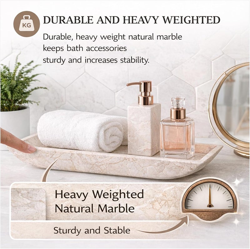 Creative Home Natural Champagne Marble Boat Shaped Vanity Tray, Organize Tray - Image 3