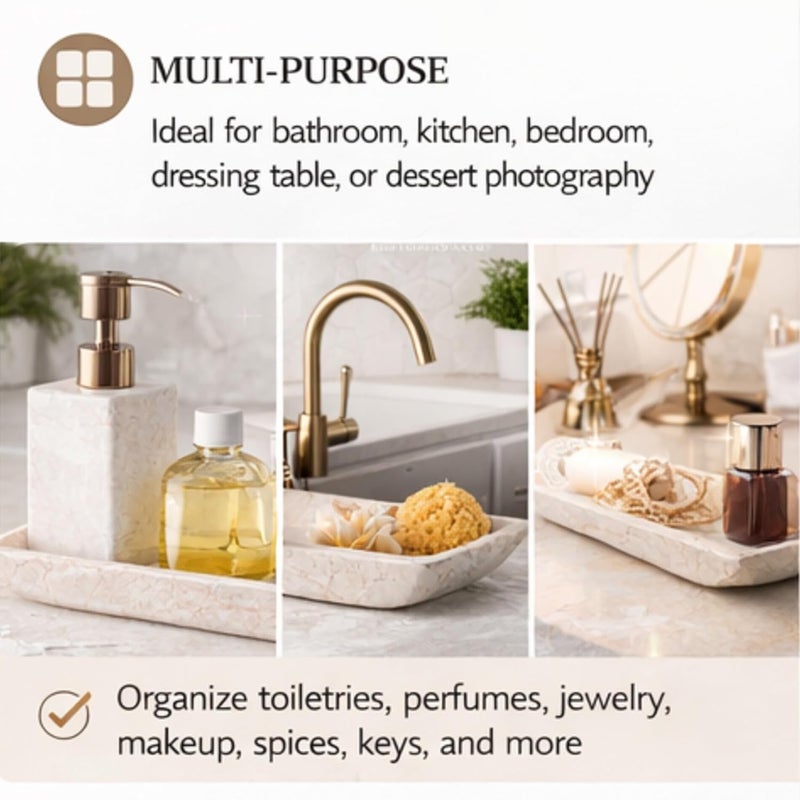 Creative Home Natural Champagne Marble Boat Shaped Vanity Tray, Organize Tray - Image 4