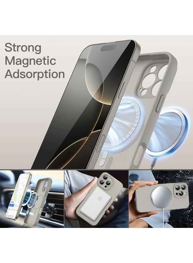جي تيك جراب سيليكون مغناطيسي لهاتف Iphone 16 Pro مقاس 6.3 بوصة متوافق مع Magsafe جراب هاتف ناعم حريري ممتص للصدمات مع عدسة كاميرا حماية كاملة من التيتانيوم الطبيعي - Image 3