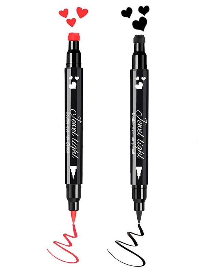 Go Ho 2 PCS Waterproof Liquid Eyeliner Stamps,Double-side Black&Red Smudge-proof Eye Liner,Heart Stamp Eyeliner for Harley Costume Makeup,Long-lasting Love Tattoo Tools for Valentines Day - Image 1