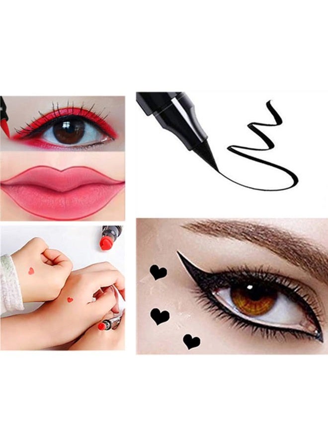Go Ho 2 PCS Waterproof Liquid Eyeliner Stamps,Double-side Black&Red Smudge-proof Eye Liner,Heart Stamp Eyeliner for Harley Costume Makeup,Long-lasting Love Tattoo Tools for Valentines Day - Image 5