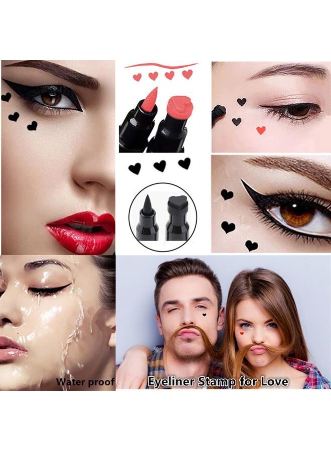 Go Ho 2 PCS Waterproof Liquid Eyeliner Stamps,Double-side Black&Red Smudge-proof Eye Liner,Heart Stamp Eyeliner for Harley Costume Makeup,Long-lasting Love Tattoo Tools for Valentines Day - Image 2