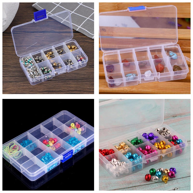 FRAMAD 4 PCS 10 Grids Plastic Organizer Box with Dividers, Small Clear Tackle Container, Candy Large Bead Compartment - Image 5
