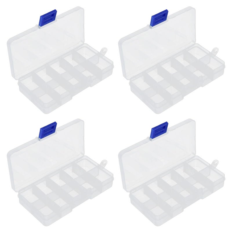 FRAMAD 4 PCS 10 Grids Plastic Organizer Box with Dividers, Small Clear Tackle Container, Candy Large Bead Compartment - Image 1