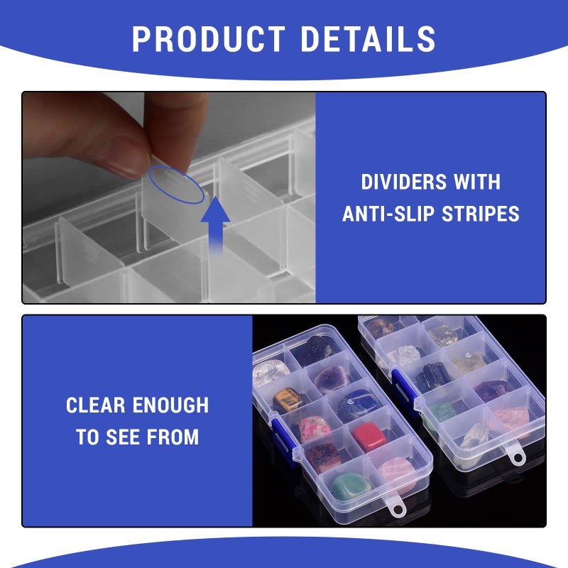 FRAMAD 4 PCS 10 Grids Plastic Organizer Box with Dividers, Small Clear Tackle Container, Candy Large Bead Compartment - Image 4