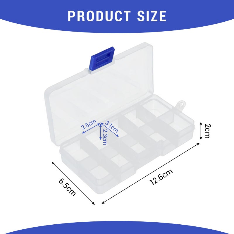 FRAMAD 4 PCS 10 Grids Plastic Organizer Box with Dividers, Small Clear Tackle Container, Candy Large Bead Compartment - Image 2