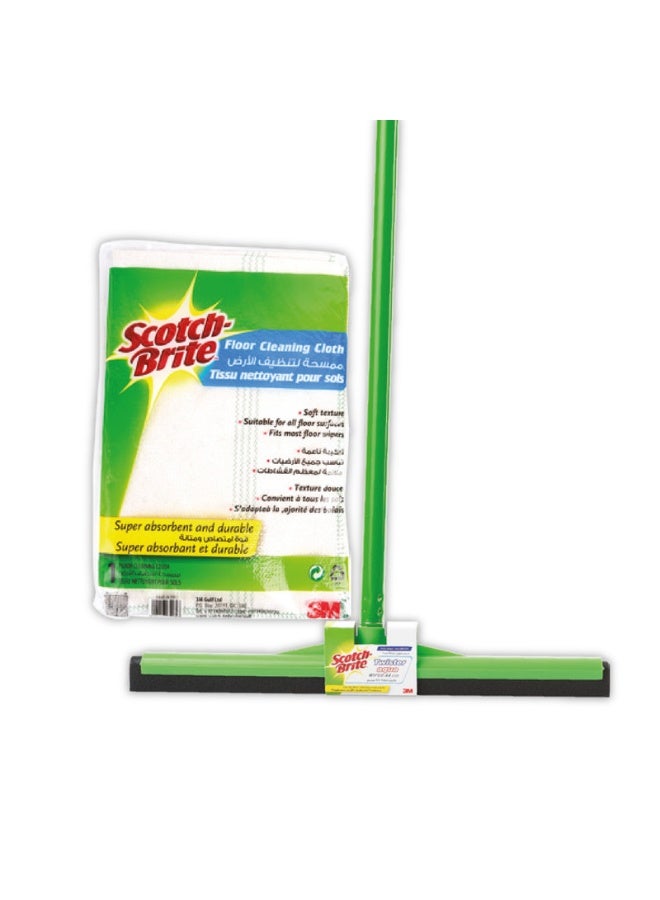 Scotch Brite ممسحة 44 سم + عصا + قماش تنظيف الأرضيات، ممسحة متعددة الاستخدامات، ممسحة أرضية لتنظيف الحمام والأدوات المنزلية. 1 مجموعة/عبوة