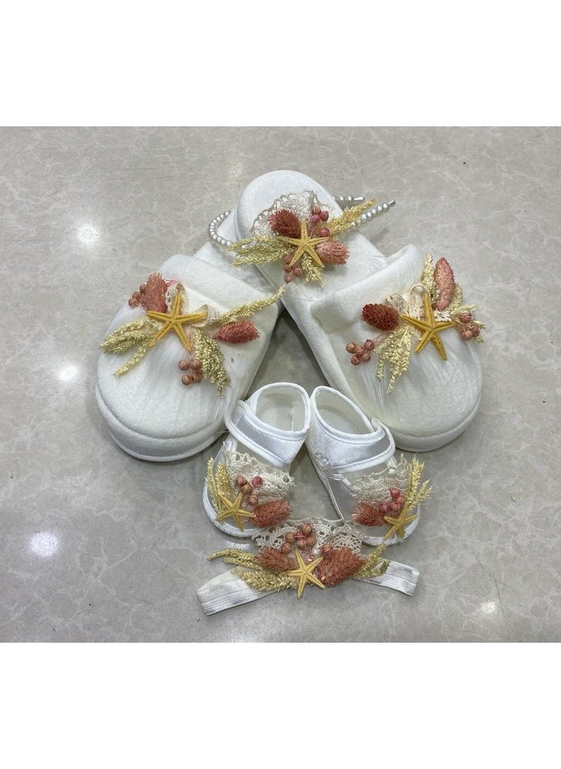 Funda Tasarım Funda Design Maternity Slippers Crown Mother Baby Set Powder Dried Flower Crown  - Image 1