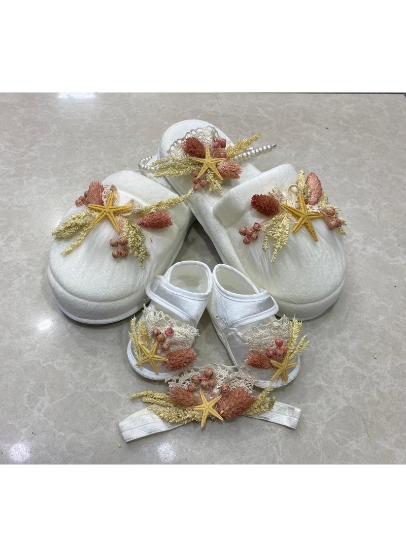 Funda Tasarım Funda Design Maternity Slippers Crown Mother Baby Set Powder Dried Flower Crown  - Image 4