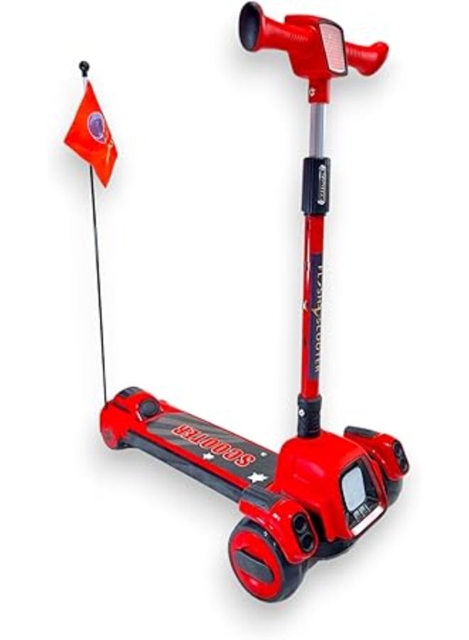 سكوتر للأطفال بثلاث عجلات، دواسة كبيرة، سكوتر قابل للطي مع موسيقى، عجلات من البولي يوريثان قابلة لضبط الارتفاع مع إضاءة LED، أفضل هدية للأطفال من سن 3 إلى 12 عامًا - أحمر