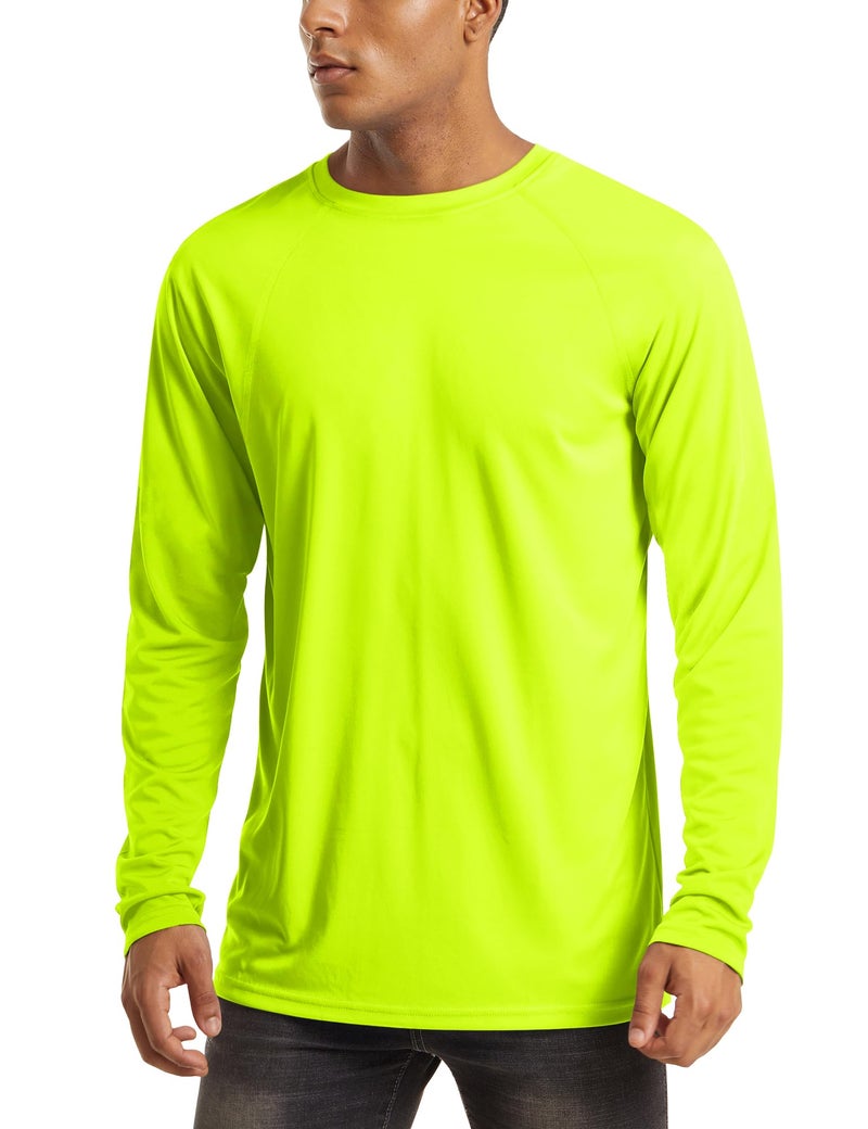 MAGCOMSEN Mens Swim Shirt Long Sleeve Shirts Hiking T Shirts Long Sleeve Workout Quick Dry Baselayer Shirt Rash Guard Men Fluorescent Green - Image 2