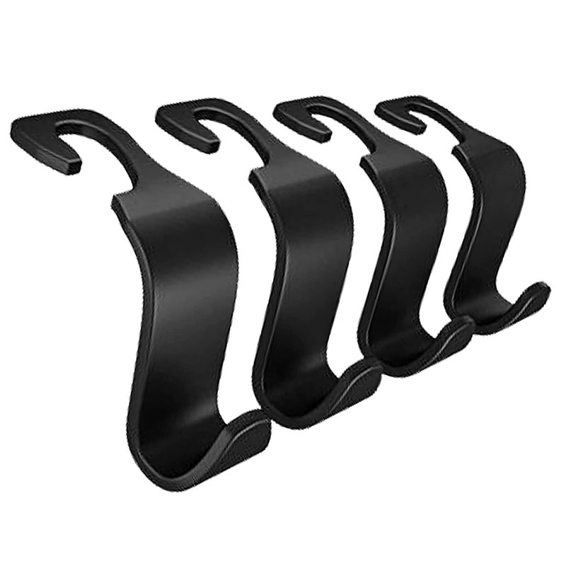 XML Car Organizer Plastic Hook Hanger for Holding Handbag Coat Purse Bag Water Bottle Umbrellas Cap and More. Suitable for All car (Black- Pack of 4), Standard, (XCH) - Image 1