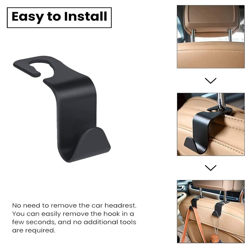 XML Car Organizer Plastic Hook Hanger for Holding Handbag Coat Purse Bag Water Bottle Umbrellas Cap and More. Suitable for All car (Black- Pack of 4), Standard, (XCH) - Image 2