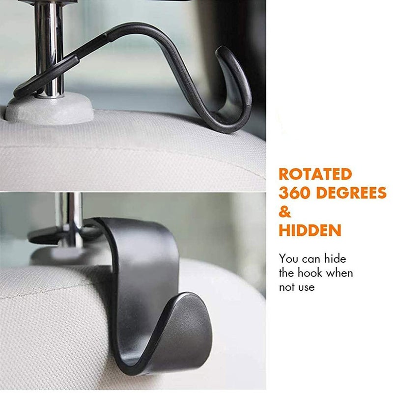 XML Car Organizer Plastic Hook Hanger for Holding Handbag Coat Purse Bag Water Bottle Umbrellas Cap and More. Suitable for All car (Black- Pack of 4), Standard, (XCH) - Image 4