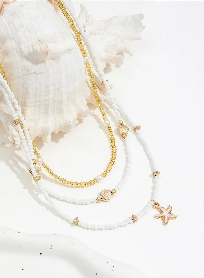 Take Two Take Two Set of 3 - Beaded Necklace with Shell Decor