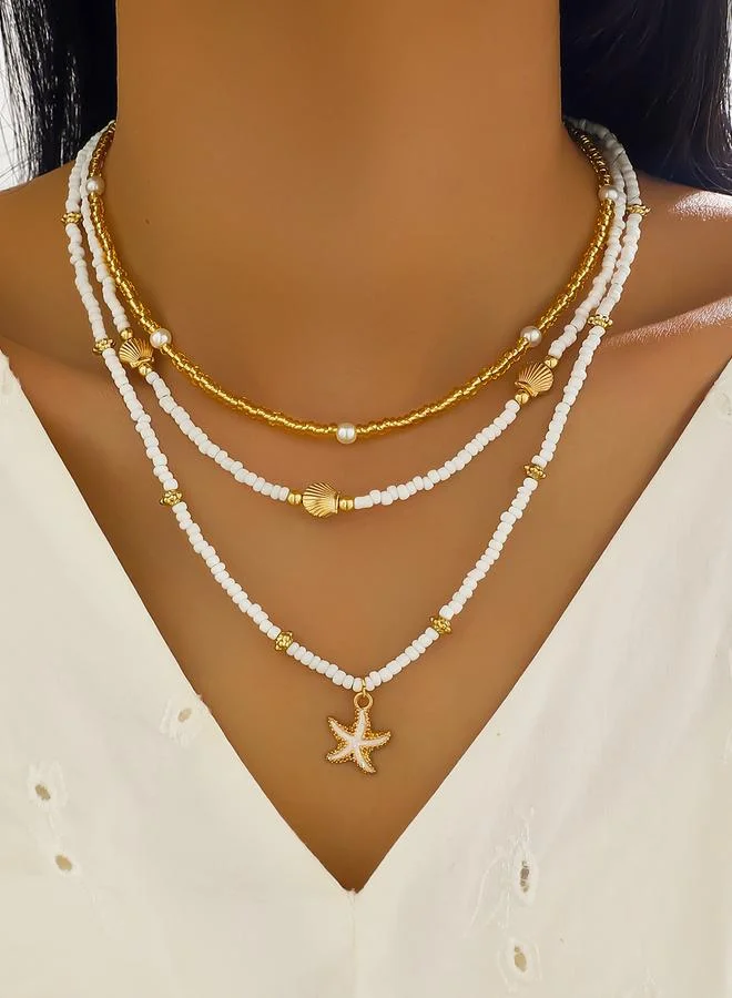 Take Two Take Two Set of 3 - Beaded Necklace with Shell Decor
