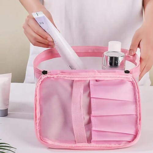 Gowloz Transparent and PU Waterproof Cosmetic Wash Bag (Pink, Square Shape) – Travel Toiletry Organizer Pouch with Zipper & Handle for Makeup & Skincare (21.5W x 15B x 16H cm, Pack of 1) - Image 5