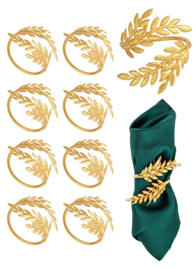 8 PCS Napkin Rings, Metal Gold Napkin Rings, Wheat Ear Shape Napkin Holder for Party, Family Dinner Wedding, Table Decorations - Image 1