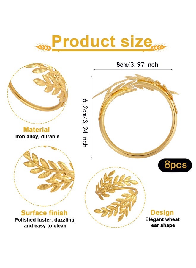 8 PCS Napkin Rings, Metal Gold Napkin Rings, Wheat Ear Shape Napkin Holder for Party, Family Dinner Wedding, Table Decorations - Image 2