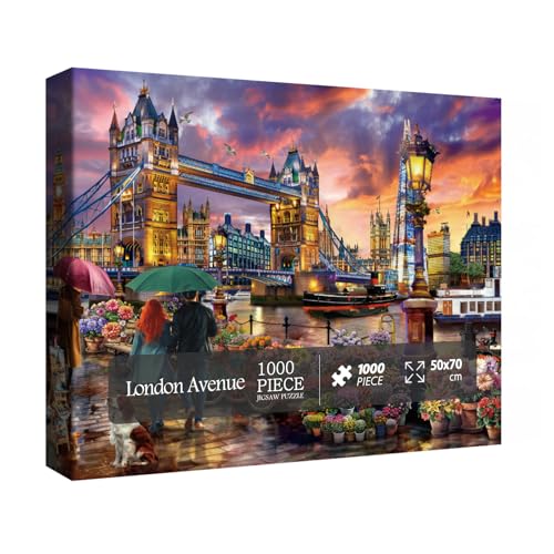 BBOLDIN London Sunset Landscape Puzzle 1000 Pieces for Adult Europe City Travel Jigsaw Puzzle Flower Boat Scenic Puzzle for Home Decor - Image 1