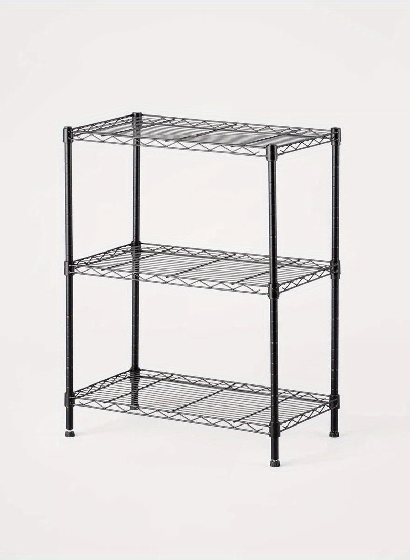 3-Tier Stainless Steel Wire Shelf Unit, Adjustable Metal Storage Rack, Durable Organizer for Home, Kitchen, Office - Black - Image 1