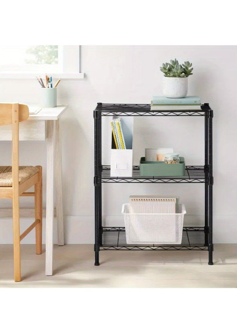 3-Tier Stainless Steel Wire Shelf Unit, Adjustable Metal Storage Rack, Durable Organizer for Home, Kitchen, Office - Black - Image 2
