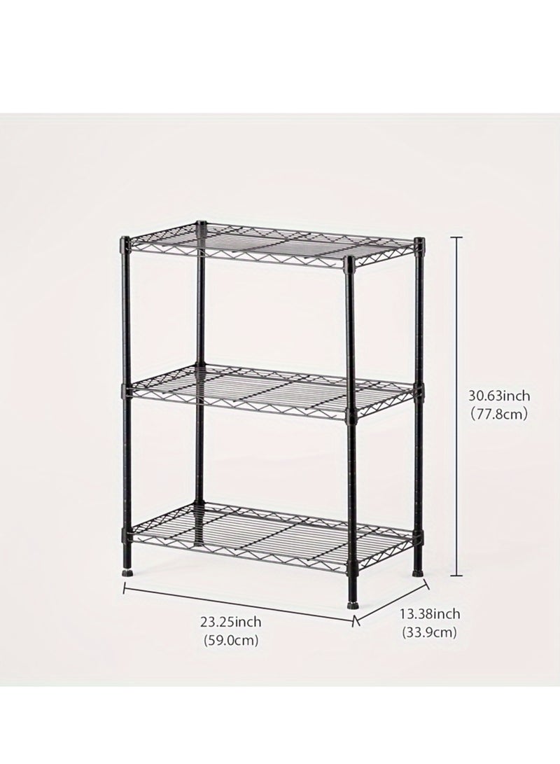 3-Tier Stainless Steel Wire Shelf Unit, Adjustable Metal Storage Rack, Durable Organizer for Home, Kitchen, Office - Black - Image 3