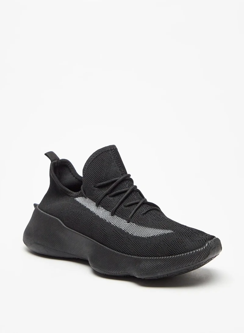 shoexpress Textured Lace Up Trainers with Pull Tabs Blue