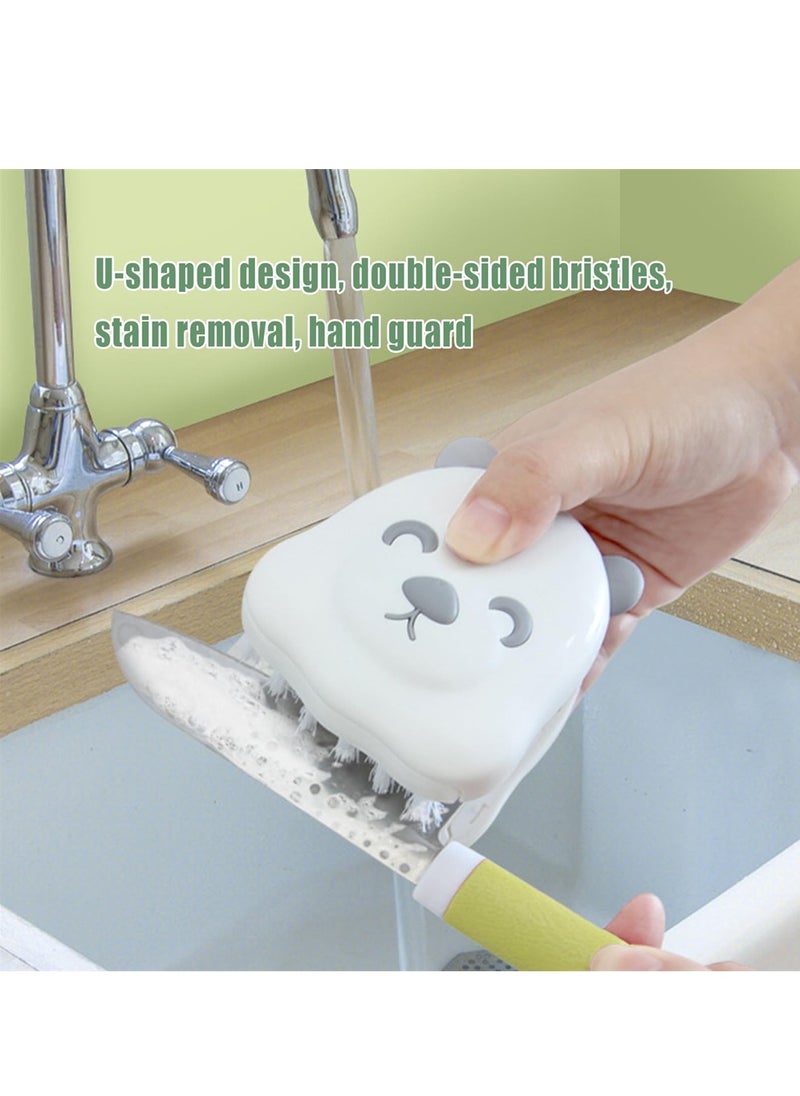SYOSI Knife Cleaner, 2PCS ABS Cutlery Cleaner, Bear Shape Blade Non-Slip Brush, Double Sided Bristle Scrubber for Kitchen Chopsticks Fork Spoon Knives Washing (White, Green)  - Image 2