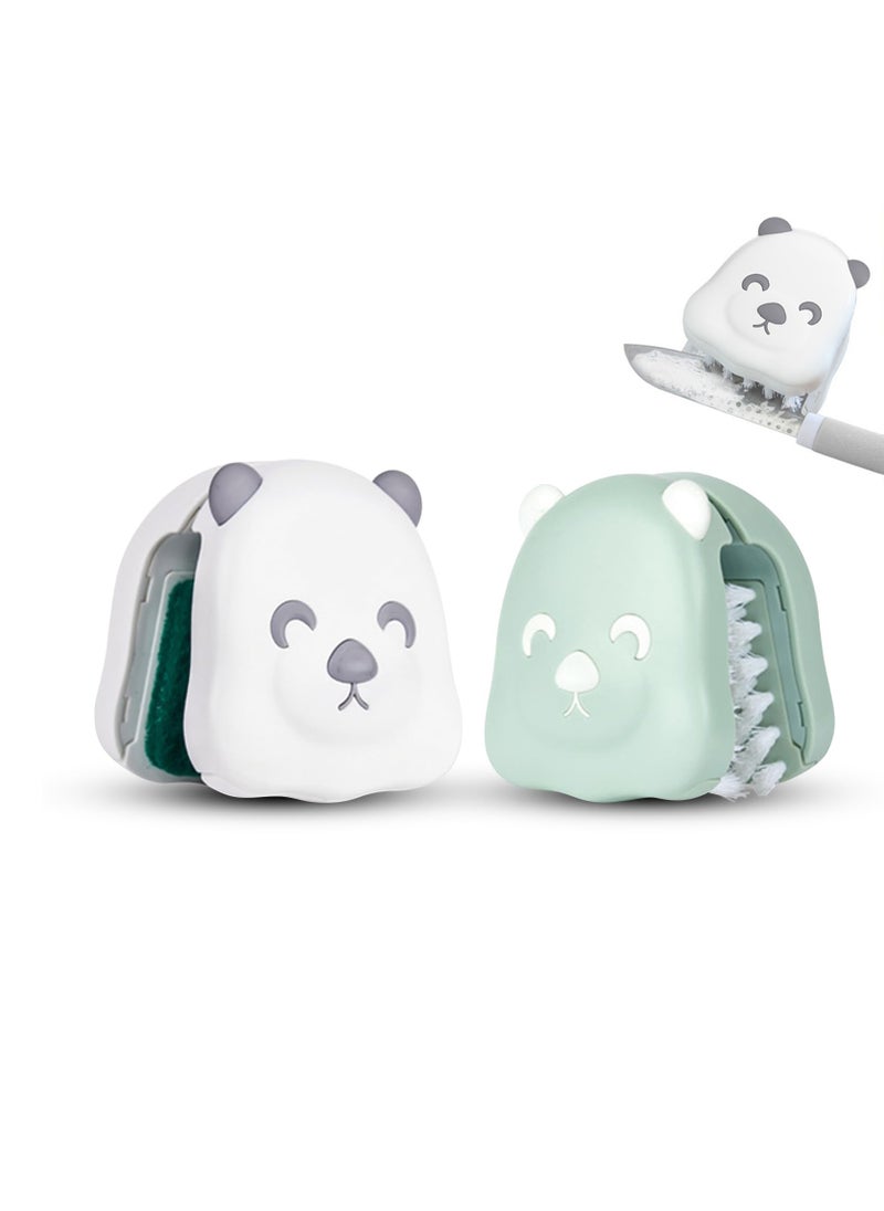 SYOSI Knife Cleaner, 2PCS ABS Cutlery Cleaner, Bear Shape Blade Non-Slip Brush, Double Sided Bristle Scrubber for Kitchen Chopsticks Fork Spoon Knives Washing (White, Green)  - Image 1